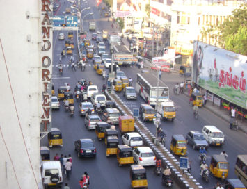 Automobile traffic in Chennai, India.