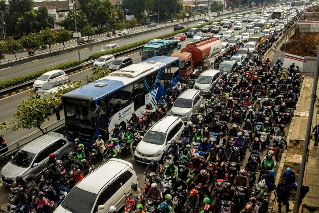 Jakarta is famous for its traffic, with some commuters traveling hours each day to and from work.