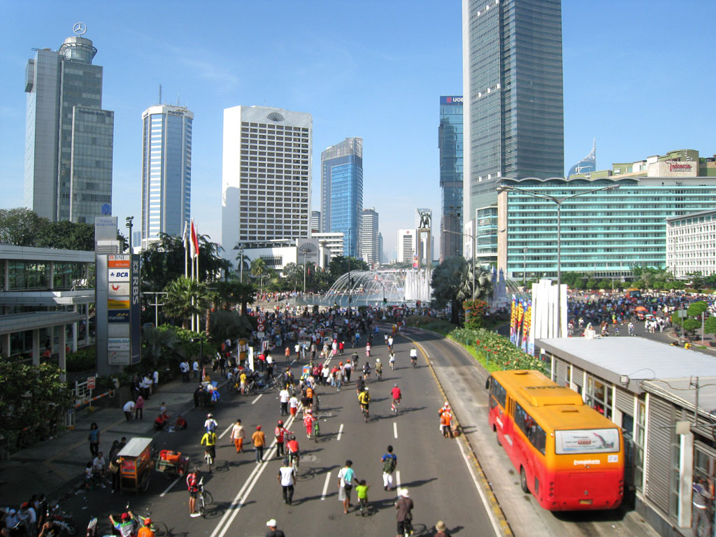 Jakarta is working to improve its transit infrastructure, here a Car Free Day shows residents the possibilities of streets without cars.