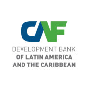 CAF logo with blue and green letters and the text 'Development Bank of Latin America and the Caribbean'.