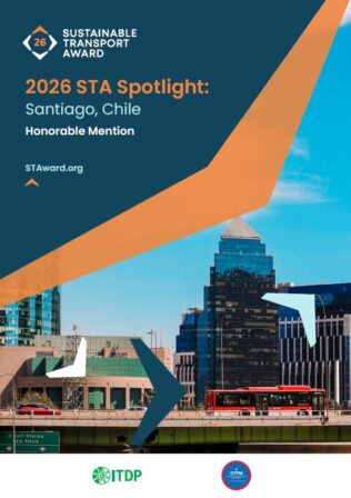 Award banner for 2026 STA Spotlight: Santiago, Chile, Honorable Mention, with ITDP logos at the bottom.