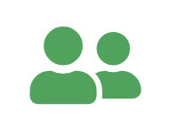 Two green person silhouettes standing side by side for a group or pair icon