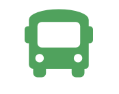 Front view of a green bus icon.