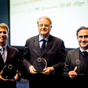 Laudemar Agiar, Mayor Marcio Lacerda, and Ciro Biderman - 2015 Sustainable Transport Award- 01