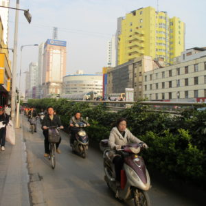 Motorbike segregated lane alongside elevated BRT station_Kunming_March2011_MK