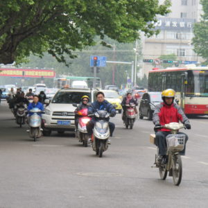 Motorbikes in traffic_Kunming_March2011_MK