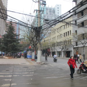Pedestrian crossing with electrical wires overhead_Kunming_March2011_MK