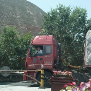 Truck approaching toll station