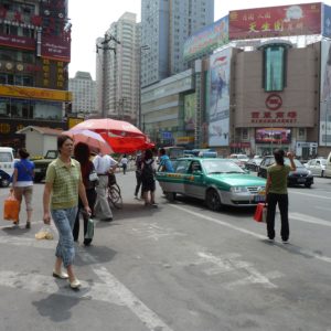 Taxi stand near pedestrian mall