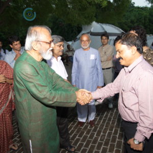Architect Nimish Patel greeting Ahmedabad Municipal Commissioner, G Mahapatra at OCO launch at Ahmedabad ni Gufa