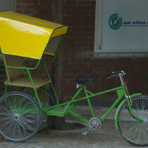 The human powered, Cycle Rickshaw exhibited at KCA, Ahmedabad.