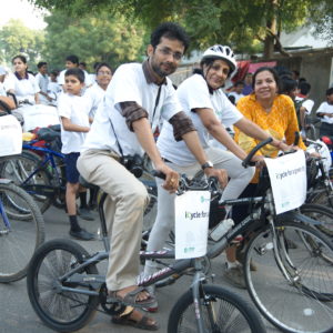 Participants at cycle rally.