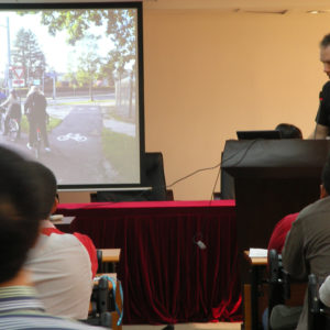 Troels Andersen, Danish Cycle Planner, talking to over 50 professionals from the Greenway's offices from around Guangdong Province, cycle advocacy groups and collected media.